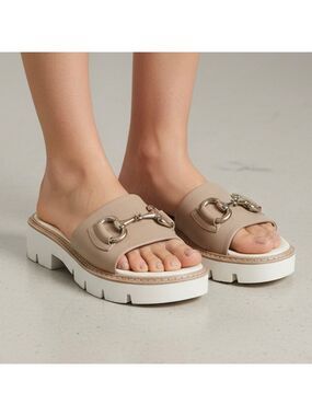 Paul Green Ritchie Bit Slide Sandal DESERT LIGHT NAPPA PLATFORM Sz 6.5 - 7